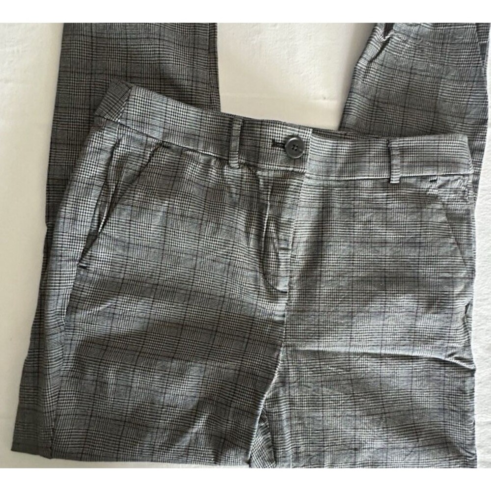 Loft Curvy Skinny High Waist Plaid Pants Size 10 Black White Blue